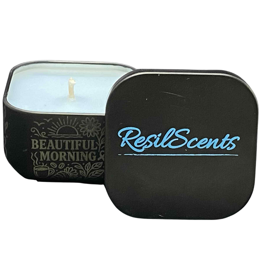 Beautiful Morning ResilMini Tin Candle – Crisp Apple & Soft Floral Lift
