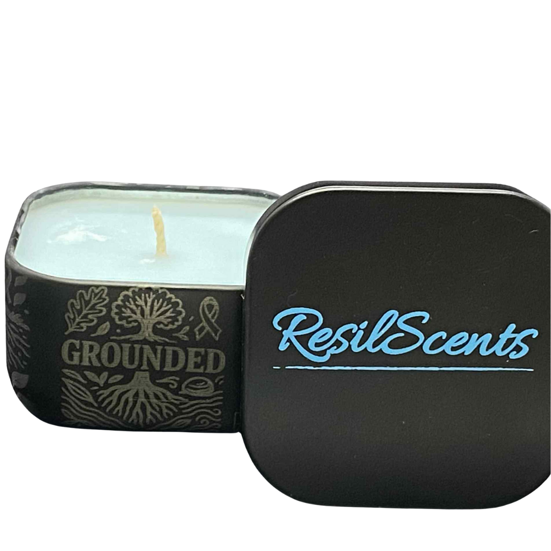 Grounded ResilMini Tin Candle – 2oz Soy Candle | Cedarwood & Amber