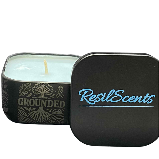 Grounded ResilMini Tin Candle – 2oz Soy Candle | Cedarwood & Amber