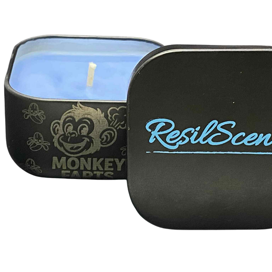 Monkey Farts ResilMini Tin Candle – 2oz Soy Candle | Banana, Tropical Fruit & Vanilla