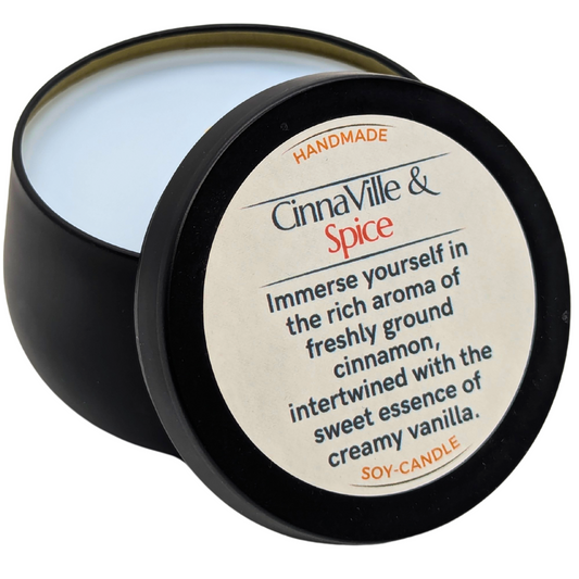 Cinnamon Spice Tranquil – 8oz Black Bubble Tin Candle