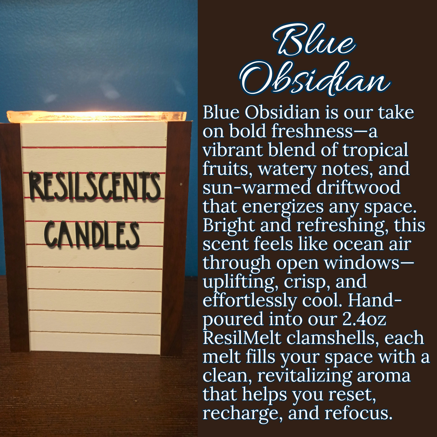 Blue Obsidian ResilMelt – 2.4oz Soy Wax Melts | Tropical Fruits & Driftwood