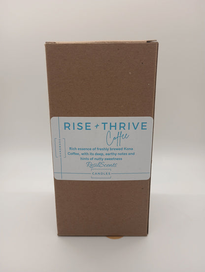 Rise + Thrive Coffee 12oz Mason Jar ResilScents Aroamtic Candles aromatherapy Charity donations Hand-poured Home Decor Homemade Long-lasting ResilScents Soy Candle Candle